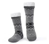 WOTENCE Mens Slipper Socks Fleece-lined Winter Warm Cozy Home Socks Non Slip Socks with Gel Grips (Gray Diamond)