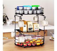 Wotendy 3 Tier Coffee Bar Organizer for Countertop, Coffee Mug Holder with 8 Hooks, Space-Saving Coffee Cup Stand for Storage Cups, torage Cups, Mugs, Syrups, Tea Bag & Coffee Accessories Organizer