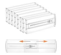 Wotendy 4 Pack Expndable Drawer Dividers Organizer 4" High,11-17" Adjustable Dresser Drawer Organizers for Clothes, Drawer Organizers Separators for Kitchen, Bedroom, Dresser, Office, Clear