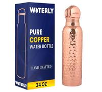 WOTERLY Handcrafted Pure Hammered Copper Bottle 34 oz (1000 ml) | Ayurvedic Pure Copper Bottle | Best use for Office, Gym & gifts | 100% Pure Heavy Copper Material with Leak proof Quality ( Hammered )