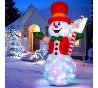 Wothfav 8FT Christmas Inflatable Outdoor Decoration, Giant Inflatable Snowman Holding Candy Cane-striped Sign, Christmas Blow Up Decor with Rotating LEDs for Xmas Party Garden Patio Lawn