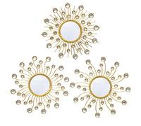 Wotieuns Mirror Wall Decor Set of 3 Sunburst Boho Gold Mirror Wall Art Metal Decor Mirror Hanging Living Room Bedroom Bathroom 9.25 inches x 9.25 inches