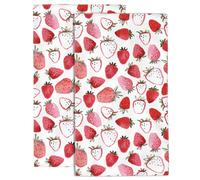 Wotinsi Beautiful Strawberry Towels for Bath & Kitchen - Soft, Absorbent Set of 2 - 14 x 28 in
