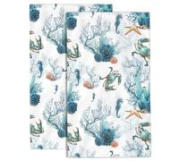 Wotinsi Hand Towels Set of 2 Coral Reef Towels for Bathroom Soft Absorbent Decorative Hand Bath Towels Dish Towels for Kitchen Sports Gym Yoga Home Decor 14 x 28 in