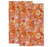 Wotinsi Orange and Pink Flowers Hand Towel for Bathroom Set of 2 Hand Bath Towels Soft Absorbent Decorative Towels for Bathroom Kitchen Yoga Home Decor 14 x 28 in