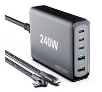 WOTOBEUS 240W 5-Ports USB C GaN Charger | PD 100W PPS45W Super Fast Charging Station & 5A Cable & AC Cord for iPhone 16 15 14 iPad MacBook Pro Air Galaxy S25 S24 S23 Ultra Pixel Type-C Laptop