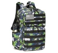 Wotony Military Tactical Backpack for Men Waterproof 3 Days Molle System with Bottle Holder, Green leaves., 25L