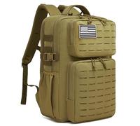 Wotony Military Tactical Backpack for Men Waterproof Daypack 3 Day Assault Pack Laser-Cut MOLLE Webbing Design with Water Bottle Holder Black Small Tactical Assault Bag (Khaki, 30L)