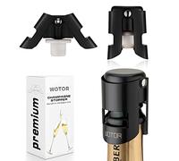 WOTOR Stainless Steel Champagne Stoppers - Champagne Bottle Stoppers with Silicone Seal, Reusable Cork & Saver, Suitable for Prosecco & Sparkling Wine, Black, 3 Pack
