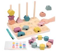 wotoyd Montessori Wooden Toys for 2 3 4 Year Olds Girls Boys,3-in-1 Fine Motor Skills Thread & Stack Toy with Learning Cards,Educational Travel Toys for Toddlers 2 3 4 Birthday Gifts Early