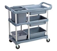 WOTZOV 3 Tier Rolling Utility Cart with Wheels, Heavy Duty Commercial Grade Mobile Storage and Organization Cart for Kitchen, Bar, Restaurant,Grey A