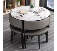 WOTZOV 5-Piece Dining Set with Round Marble Table Gray Kitchen Table for Dining Room Elegant Stone Top Design for Reception and Entertaining，Grayish White