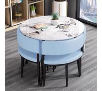 WOTZOV 5-Piece Dining Set with Round Marble Table Gray Kitchen Table for Dining Room Elegant Stone Top Design for Reception and Entertaining，Blue and White