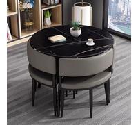 WOTZOV 5-Piece Dining Set with Round Marble Table Gray Kitchen Table for Dining Room Elegant Stone Top Design for Reception and Entertaining，Dark Gray