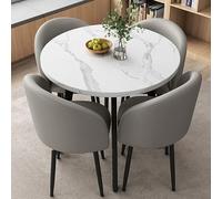 WOTZOV 5 Piece Modern Round Table and Chair Set for Office Reception and Small Conference Room. Includes Coffee Table and 4 Upholstered Chairs. Perfect for Negotiation Meet
