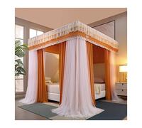 WOTZOV Bed Canopy 4 Corner Bed Canopy with Stainless Steel Bracket, Princess Room Decorative Bed Curtain, Bedroom Mosquito Net，Orange 150x200x200cm
