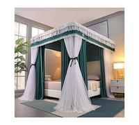 WOTZOV Bed Canopy Luxury Bed Canopy, Single/Double Bed 4 Corners Mosquito Net - Dustproof & Blackout, All-round Wrapped Bed Curtain，Green 180x220x200cm