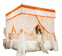 WOTZOV Bed Canopy Luxury Bed Canopy with Metal Rod, 360° Wrapped Double-Layer Mesh Mosquito Net, 3-Door Design Bed Curtain，Orange 180x200x200cm