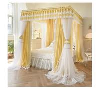 WOTZOV Canopy Bed Curtains Double Layer Shading Palace Mosquito Net Three-Door Bed Curtain Valance Thickened Stainless Steel Bracket Bedroom Decoration Bed，Yellow 86.6