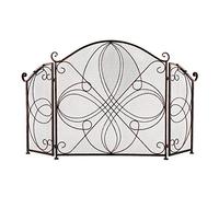 WOTZOV Decorative Mesh Fire Place Fireplace Screen 2-Fold Red-Brown with Corners Retro Old Pattern Grill Living Room Decoration Iron Fireplace Screens