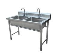 WOTZOV Double Bowl Sink, Commercial/Industrial Sink, Prep & Utility Washing Hand Basin for Laundry, Stainless Steel Kitchen Sink,120x 70x 80cm