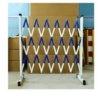 WOTZOV Expandable Security Barricade, Industrial Foldable Mobile Safety Barrier Gate with Casters, Road Garage Construction Portable Retractable Traffic Fence，Blue+white 16.4x3.9ft