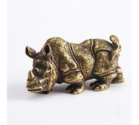 WOTZOV Figurine Small Brass Statue Golden Brass Craft Miniatures Pure Copper Handmade Solid Copper Rhinoceros Tea Pet Home Office Decoration Ornaments Gift Desk Figurines Sculpt