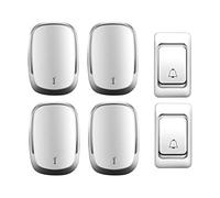 WOTZOV IP44 Waterproof Wireless Doorbell, Home Ultra Long Distance Door Chime Kit,2 Push Button+4 Receivers,36 Ringtones,4 Volume Level,Black,White