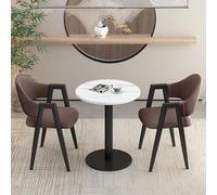 WOTZOV Modern 3 Piece Dining Table Set with 2 PU Upholstered Chairs Round Coffee Kitchen Table Set for Office Reception Room or Small Meeting Room