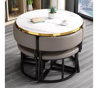 WOTZOV Modern 5 Piece Dining Table Set With Round 90Cm Table And 4 Faux Leather Chairs Space Saving Furniture For Apartment Living Room Colorful Options Available,Grey One Size