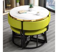 WOTZOV Modern 5 Piece Dining Table Set With Round 90Cm Table And 4 Faux Leather Chairs Space Saving Furniture For Apartment Living Room Colorful Options Available,Green One Size