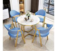 WOTZOV Modern 5-Piece Round Dining Table Set - Marble Top Table & 4 Chairs - Stylish Kitchen Furniture for Home Dining - 80x75cm/W31.5xH29.5in