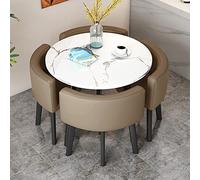 WOTZOV Modern 5Piece Dining Room Set with Faux Marble Tabletop and PU Leather Chairs，Light Coffee Desk top DI 80c