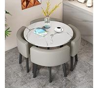 WOTZOV Modern 5Piece Dining Set with Faux Marble Table Top and PU Leather Chairs Kitchen Table and Chairs for 4 Compact Dining Room Furniture for Home & Living Room，Light Gray Desk top DI 90cm