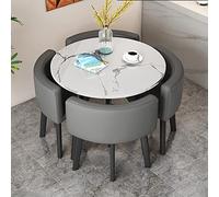 WOTZOV Modern 5Piece Dining Set with Faux Marble Table Top and PU Leather Chairs Kitchen Table and Chairs for 4 Compact Dining Room Furniture for Home & Living Room，Grey Desk top DI 90cm