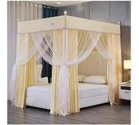 WOTZOV Modern Bed Canopy Mosquito Net, Single Bed Double Bed Bedroom Decorative Bed Curtain with Metal Stand，Yellow 2 150X200cm/59X79inch