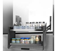 WOTZOV Modern Black Aluminium Wall-Mounted 2-Tier Cabinet Shelves - Heavy Duty Kitchen Storage Pull-Out Design for 90cm Cabinets Maximize Space & nization，One Color 70cm cabinet