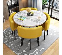 WOTZOV Modern Round Dining Table Set for 4 - Stylish Kitchen Table with PU Leather Chairs - Home Dining Room Furniture Set - & Elegant Design