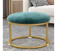 WOTZOV Modern Round Ottoman Footrest Stool Gold Metal Base Velvet Covered Makeup Vanity Stool Side Table Seat No Assembly Required Accent Furniture for Use in Any Room,Green