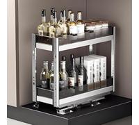 WOTZOV Premium Aluminum Pull Out Cabinet3-Tier Extendable Kitchen Storage Shelf Multi-Functional Spice Rack with Large Capacity for Easy Access and Neat Storage，250 2 Tier