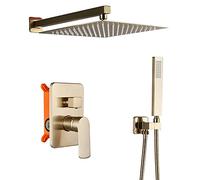 WOTZOV Rainfall Shower System Concealed Brushed Gold Shower Faucet Set With Handheld Spray Shower Combo Set High-Pressure Wall Mounted Square Rain Shower Head Shower Mixer Tap,16 Inc，8 inches