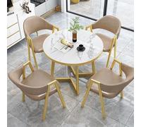 WOTZOV Round Dining Set for 4 People 5-Piece Marble Top Office Table & Coffee Table Set Stylish Gray Design for Home & Office Elegant Dining Experience，Khaki