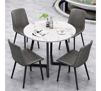 WOTZOV Round Dining Set with 4 Upholstered Chairs Faux Marble Tabletop Perfect for Dining Room or Meeting Room - Light Gray Dining Table and Chair Set，Nero