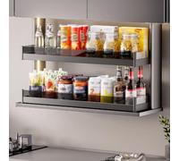 WOTZOV Smart Touch Switch Pull Down Cabinet- 2 Tier Kitchen Drop Down Shelf Anti-Collision Spice Rack Wall Storage Solution，W 13.9