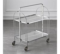 WOTZOV Storage Cart 2 Tier Foldable Cart, Storage Side Table with Wheels, Double Glass Tray Small Coffee Table, Bedroom Nightstand for Bedroom, Living Room, Balcony,Grey