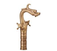 WOTZOV Vintage Kitchen Sink Faucet,Double Handle Lavatory Vanity Vessel Sink Mixer Tap,Brass Bathroom Sink Basin Faucet Antique,Black Retro,Short,A:retro Tall