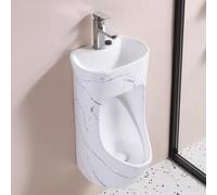 WOTZOV Wall Mounted Ceramic Men's Urinal with Wash Basin & Faucet - Commercial Anti-Odor Space-Saving Design Touchless Wave Sensor Activation for Home & Commercial Use