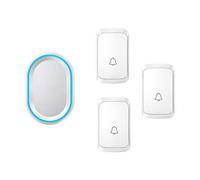 WOTZOV Wireless Doorbell, 3 Push Button And 1 Receivers,Waterproof Wall Plug-In Cordless Door Chime with Power-Off Memory Function,LED Flash,300M Range,58 Ringtones,4 Volume Levels,White,White