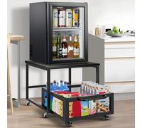 WOUDY Mini Fridge Table with Storage and Wheels, Mini Fridge Table with Large Storage Capacity, Removable Mini Fridge Cart, Fridge Stand Suitable for Kitchen, Room, Office, Black
