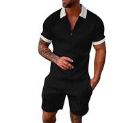 Wouke Men's 2 Piece Tracksuit Set - Short Sleeve Polo Shirt and Shorts Lapel Activewear Jogging Set Exercise Fitness Sportswear Gym Running T-shirt Outfit